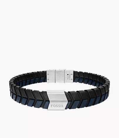Woven Blue and Black Leather Bracelet