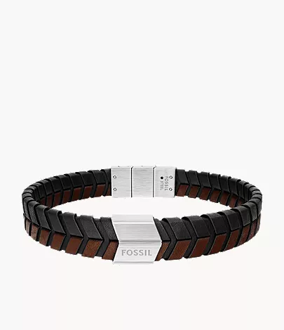 Woven Black and Brown Leather Bracelet