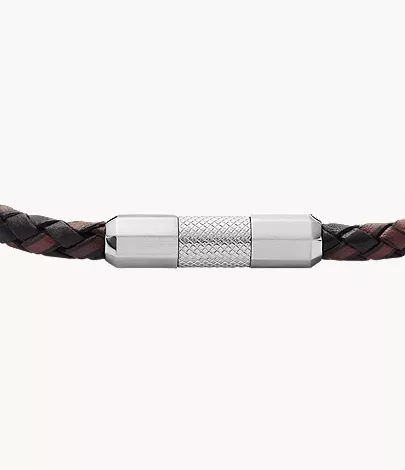 Machine Knurled Texture Leather and Stainless Steel Station Bracelet - Image 3
